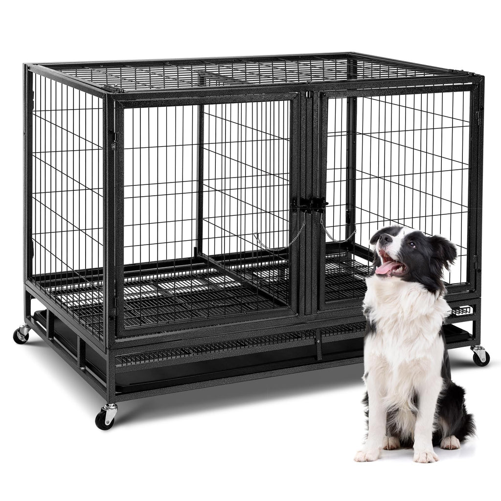 48 inch Large Wire Dog Crate with Lockable Wheels M7654
