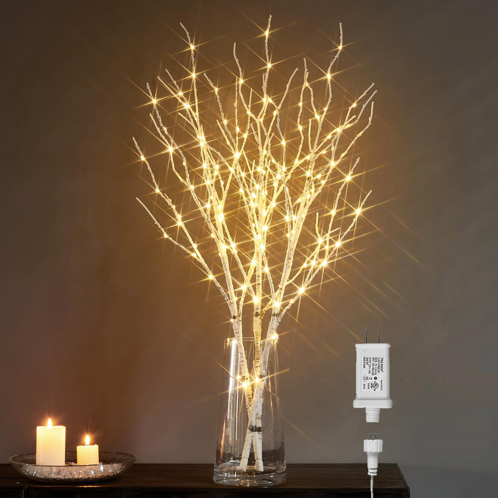 Lighted White Birch Twig Branches 30IN 150 LED with Timer and Dimmer L45520
