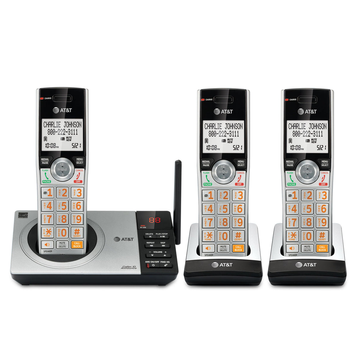 Expandable Cordless Phone with Answering System, Silver/Black, 3 Handsets Y7169