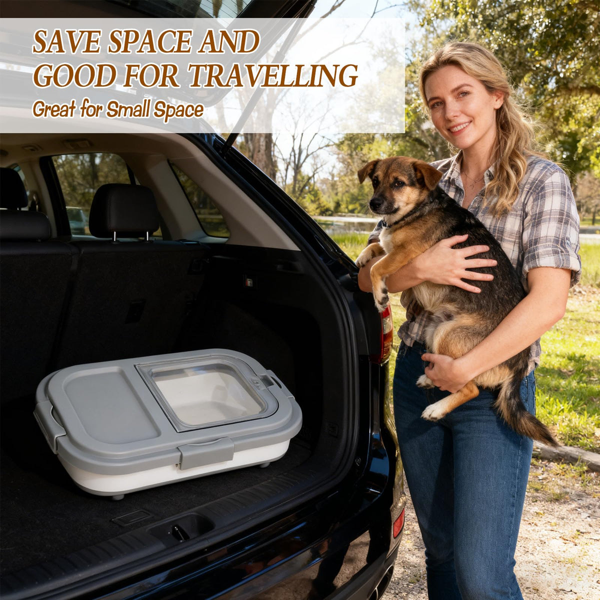 2 Pack 15Lbs Collapsible Airtight Pet Food Storage Container with Scoops V635