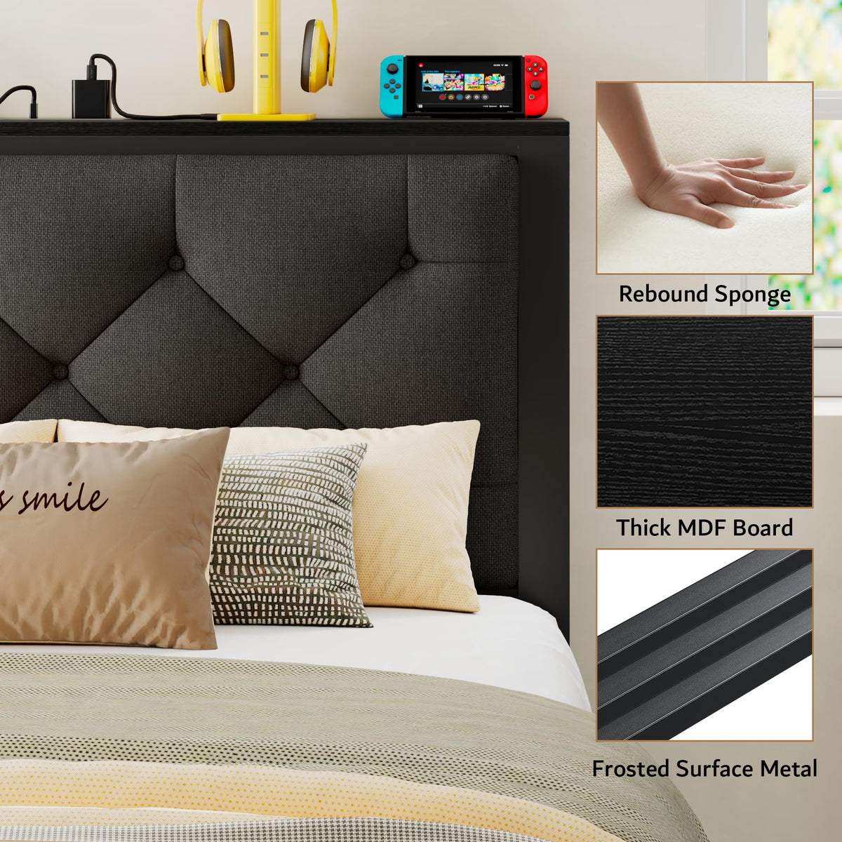 Black Twin Bed Frame with Storage Drawers F543