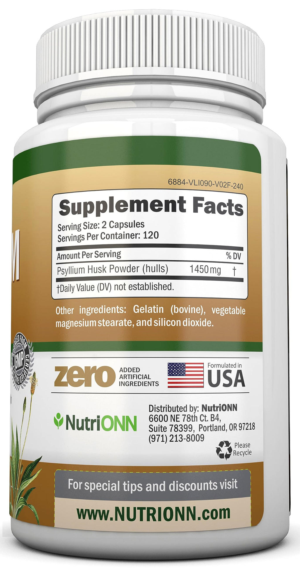 1450mg 240 Capsules Psyllium Husk Fiber Supplement O487
