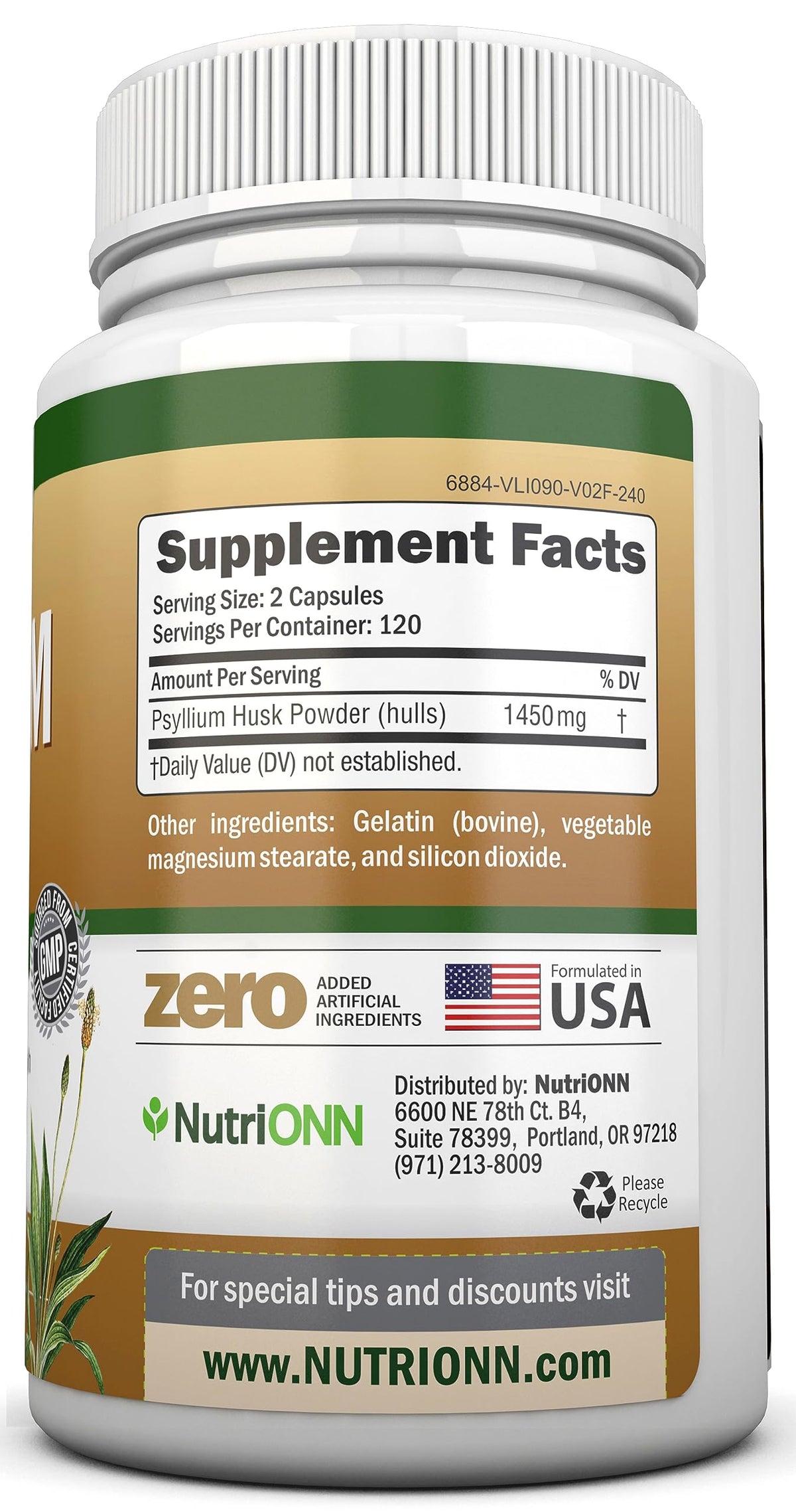 1450mg 240 Capsules Psyllium Husk Fiber Supplement O487