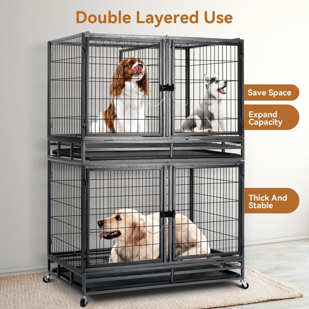 48 inch Large Wire Dog Crate with Lockable Wheels M7654