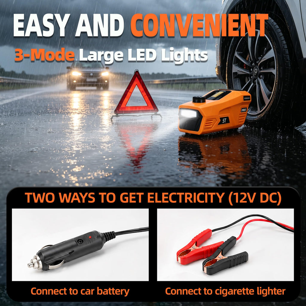 5 Ton 12V Electric Car Jack Kit with Impact Wrench and Tire Inflator Pump E7221
