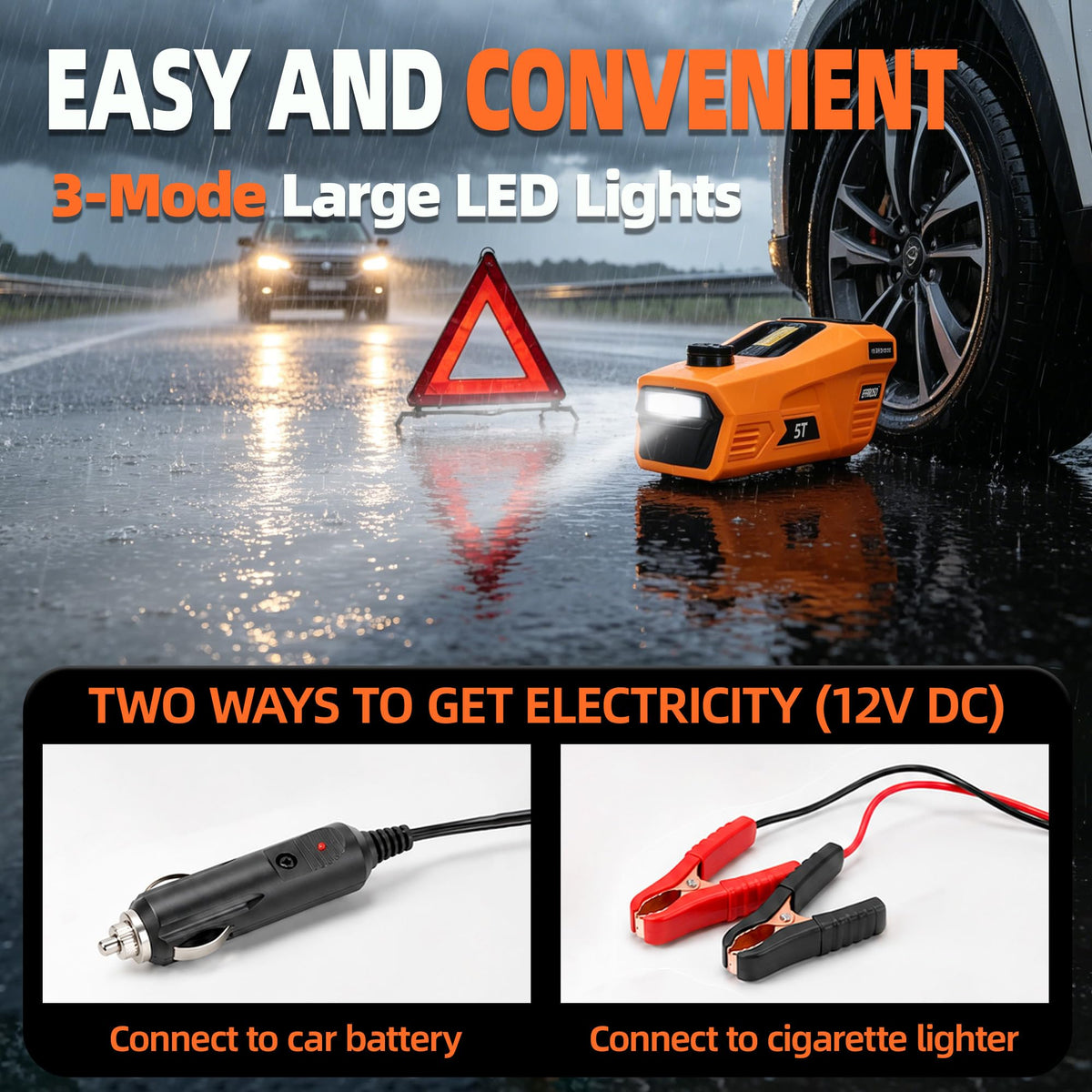 5 Ton 12V Electric Car Jack Kit with Impact Wrench and Tire Inflator Pump E7221