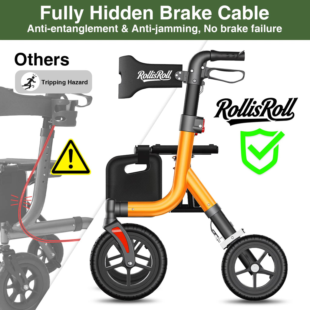 Orange Foldable All Terrain Rollator Walker with Seat T55997