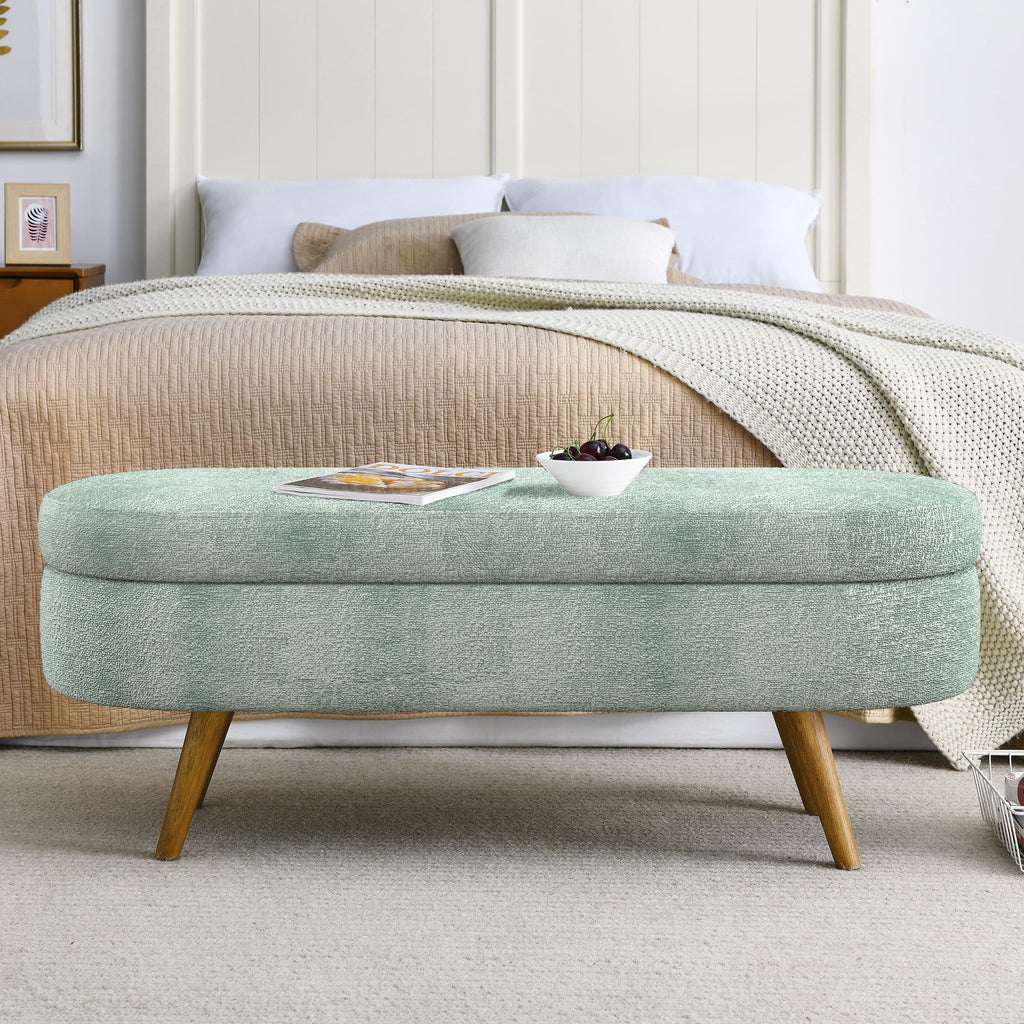 Oval Storage Bench with Rubber Wood Legs Gray H735195