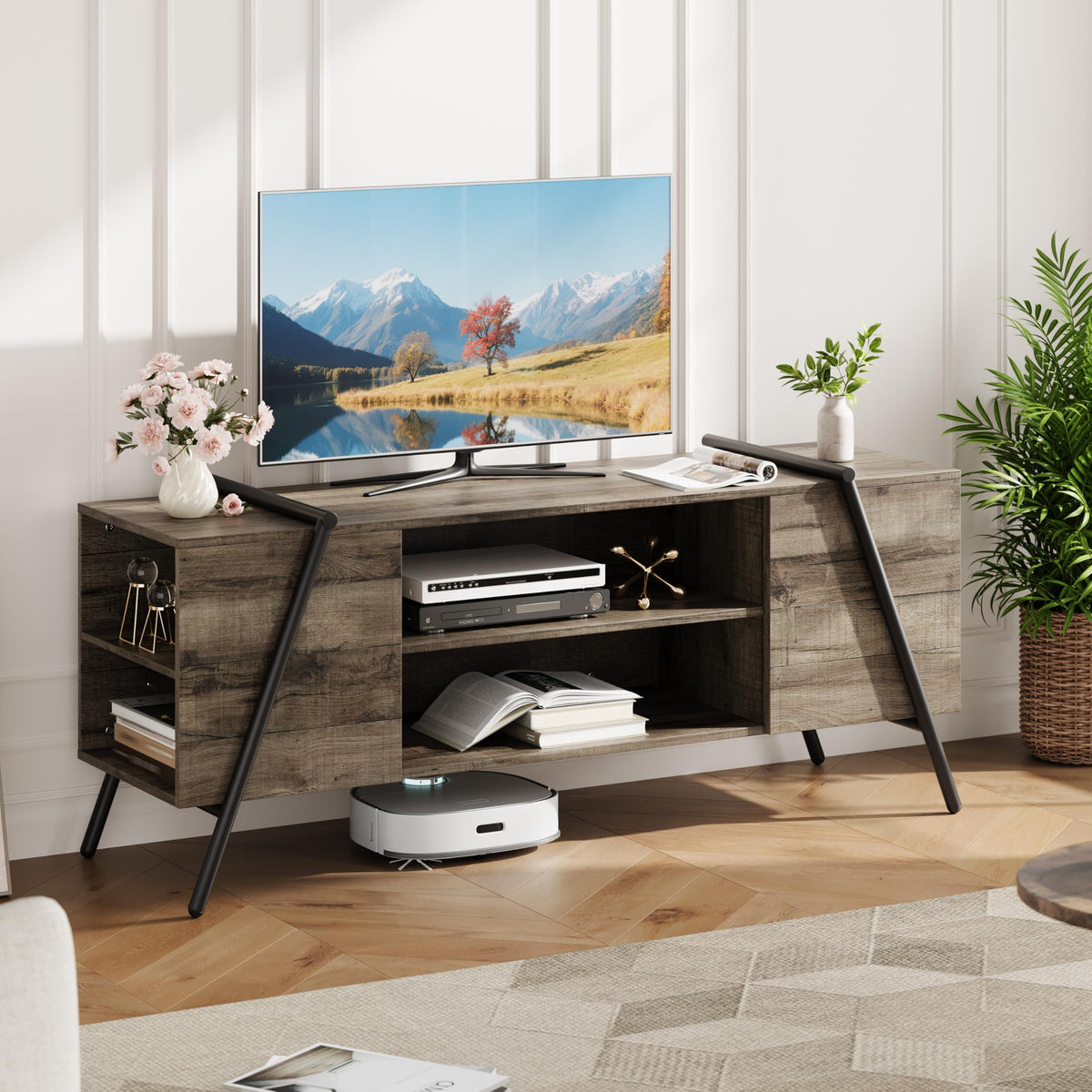 55.12" Weathered Oak Wooden TV Stand H4154