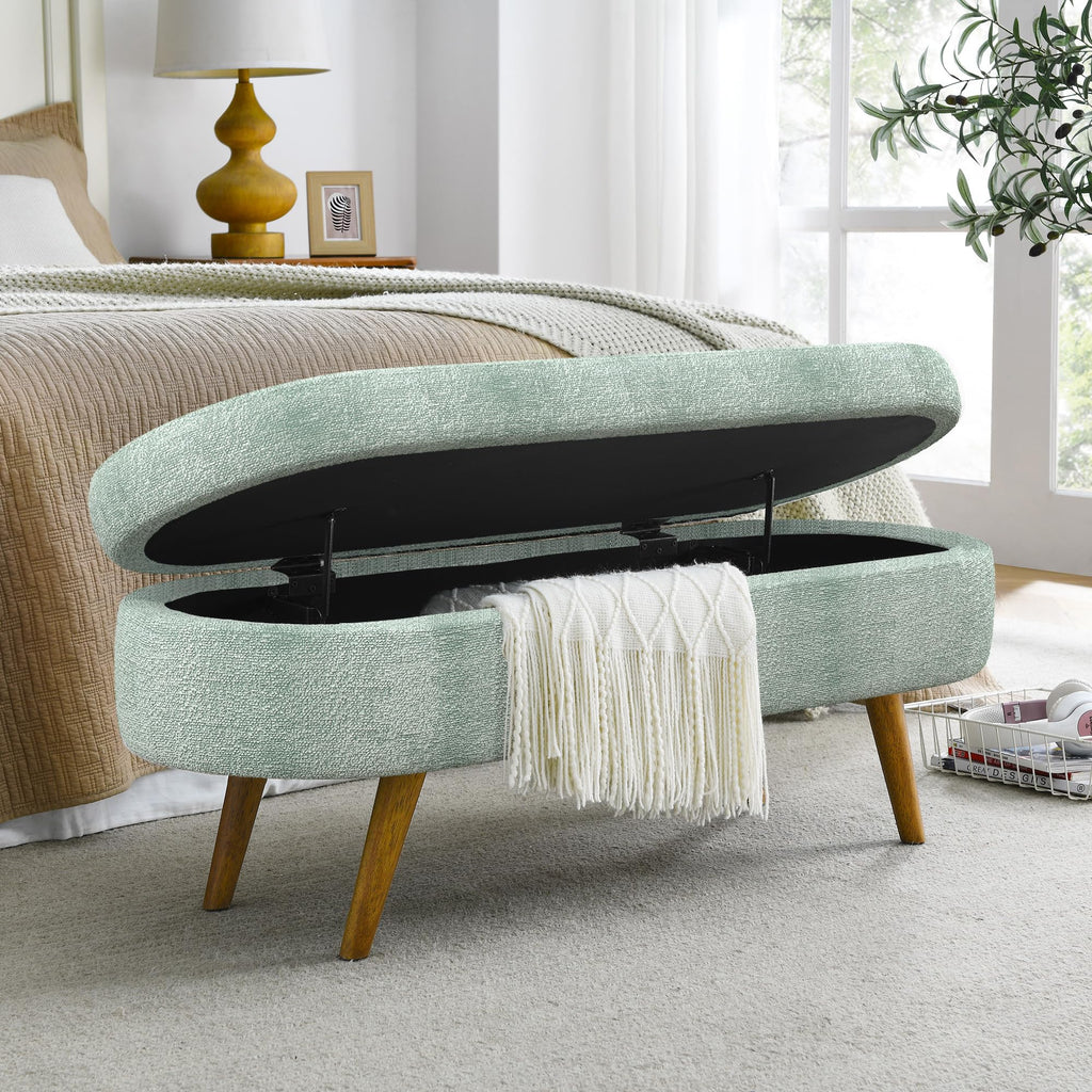 Oval Storage Bench with Rubber Wood Legs Gray H735195