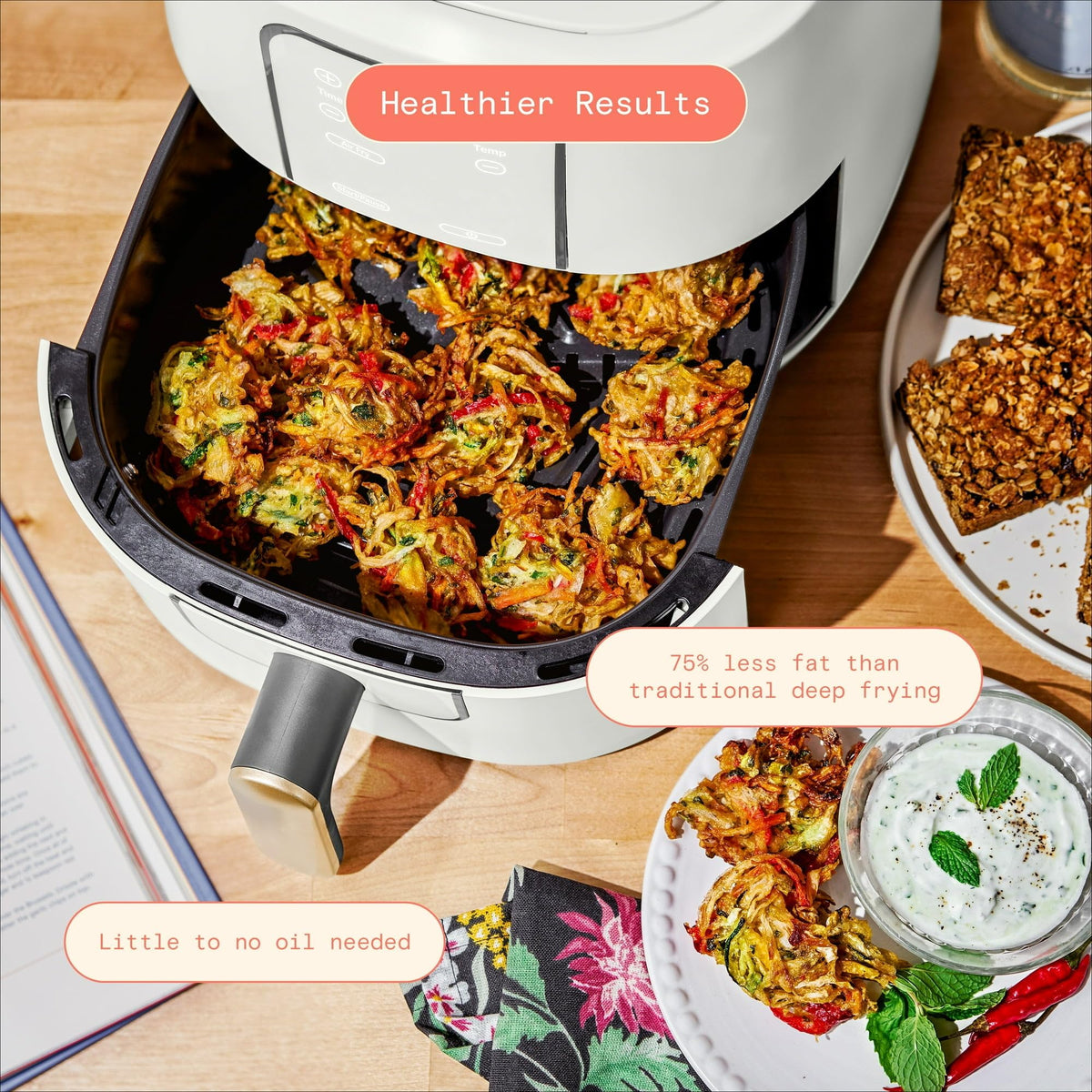 6 Quart Air Fryer with Touch-Activated Display, 4-in-1 Countertop Air Fryer 1750W, Nonstick Dishwasher Safe, White Icing N943