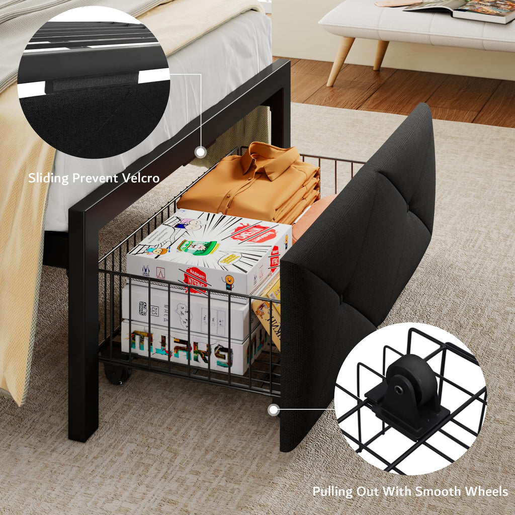 Black Twin Bed Frame with Storage Drawers F543