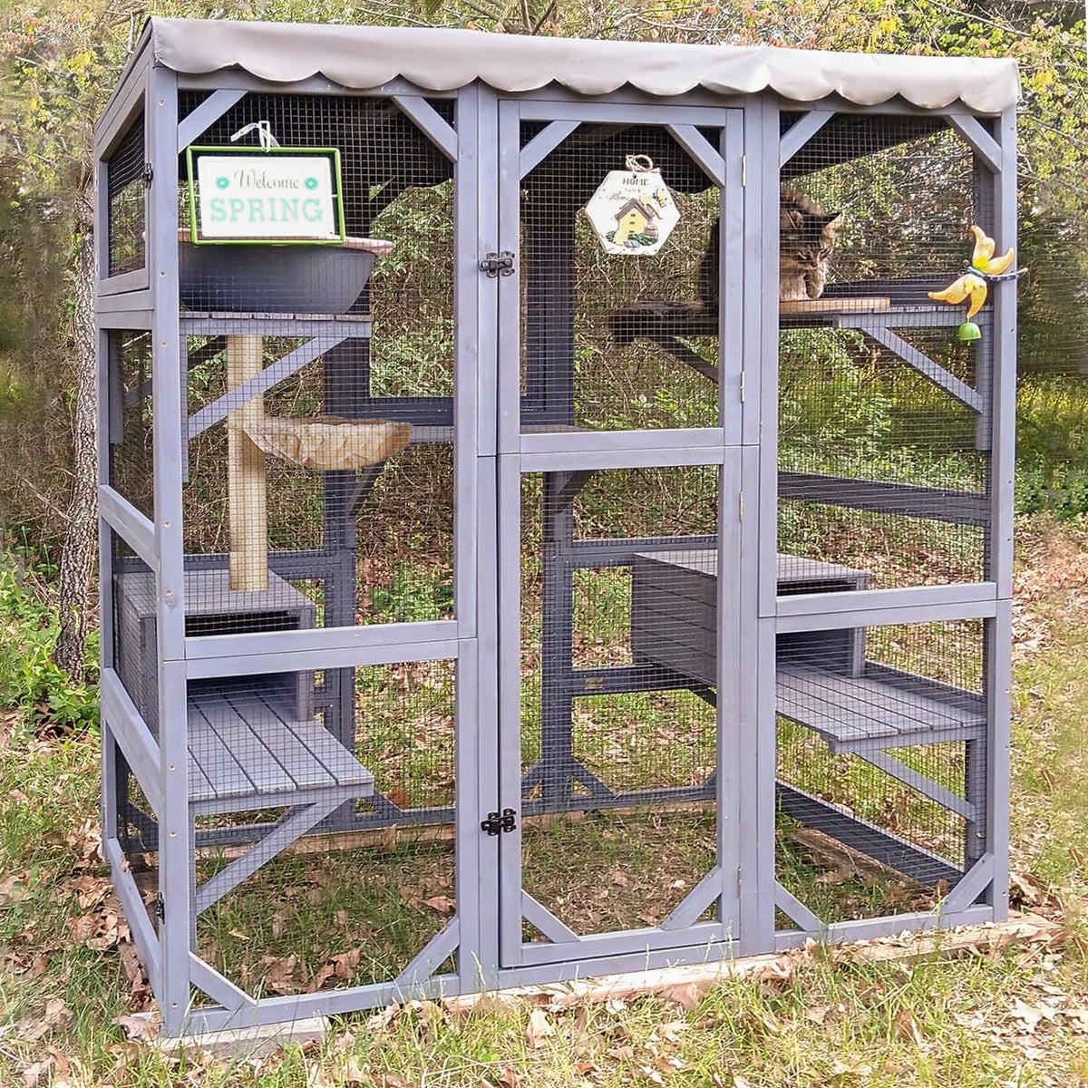 Outdoor Catio Cat Enclosure with 7 Platforms Grey A7868