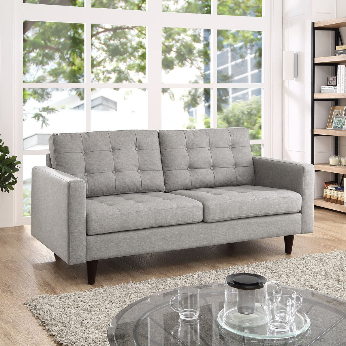 Light Gray Upholstered Fabric Loveseat L7784