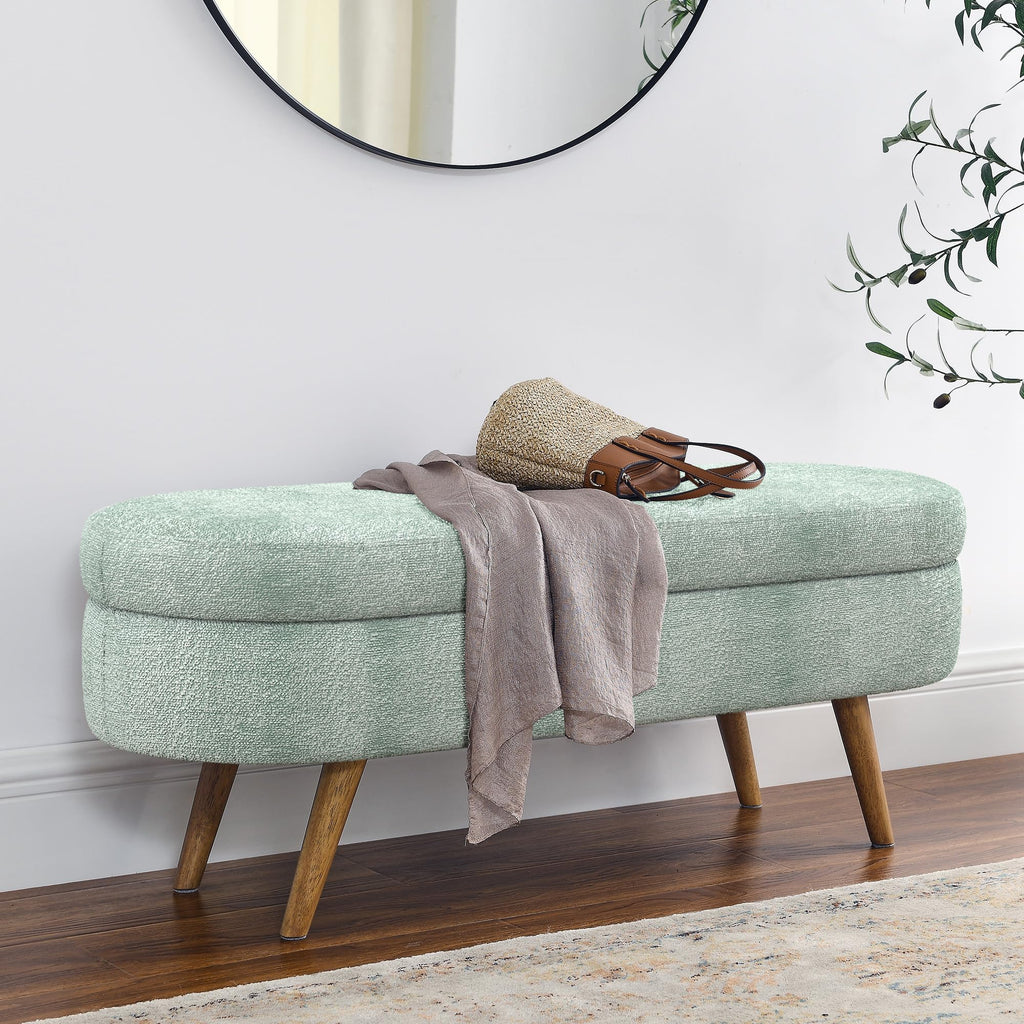Oval Storage Bench with Rubber Wood Legs Gray H735195