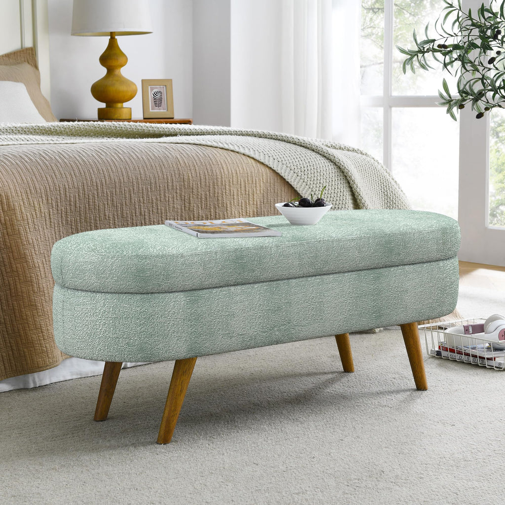 Oval Storage Bench with Rubber Wood Legs Gray H735195