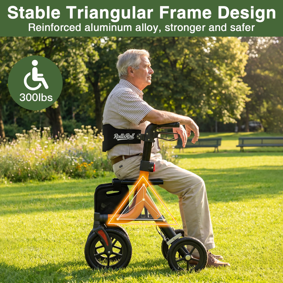 Orange Foldable All Terrain Rollator Walker with Seat T55997