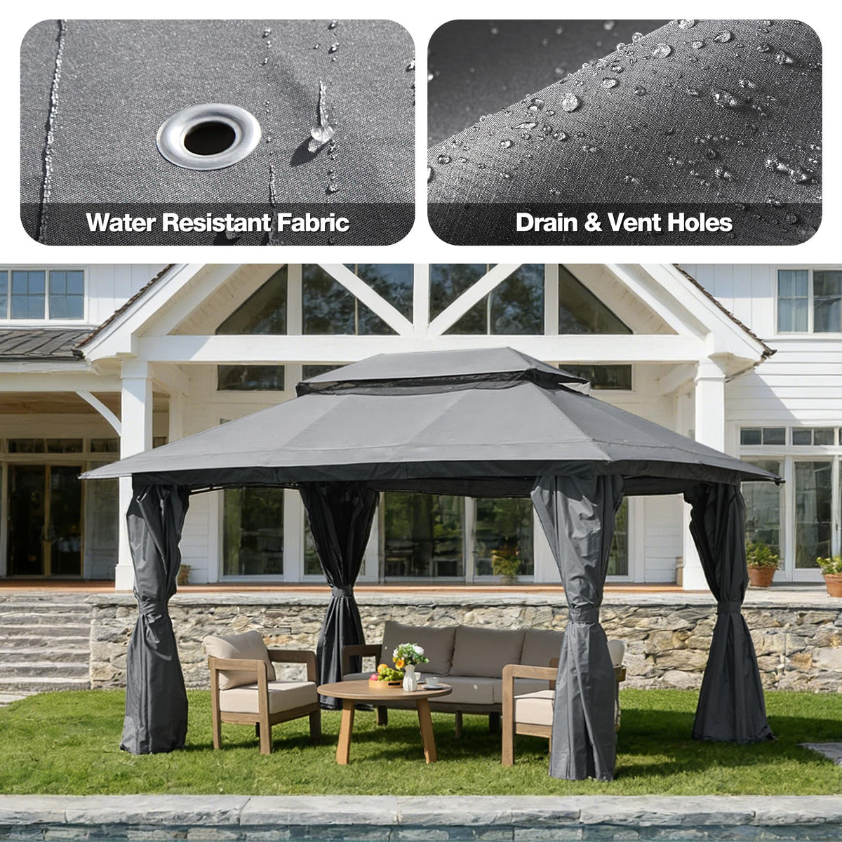 10x13 Outdoor Gazebo with Mosquito Netting and Privacy Screens J8178